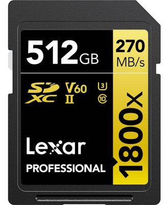 Lexar 512GB Professional 1800x UHS-II SDXC Memory Card GOLD Series