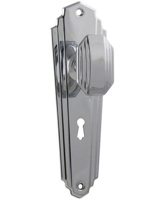 1091 Door Knob Elwood Art Deco Lock Pair Chrome Plated H200xW63xP47mm