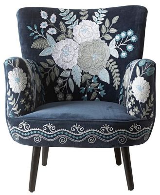 Blooms Embroidered Armchair Indigo Blue