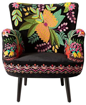 Blossom Embroidered Armchair Black
