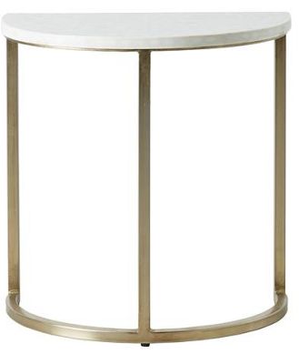 Bone Inlay Half Moon Side Table Beige with Gold Frame 53cm