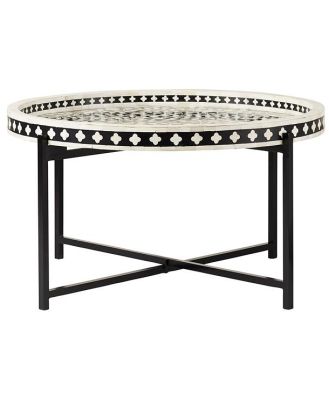 Bone Inlay Round Coffee Table Black with Black Frame 75cm