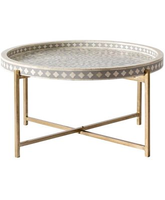 Bone Inlay Round Coffee Table Grey with Gold Frame 41cm