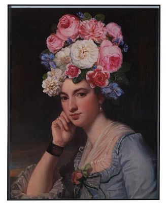 Classic Lady in Floral Wreath Framed Print 91x71cm