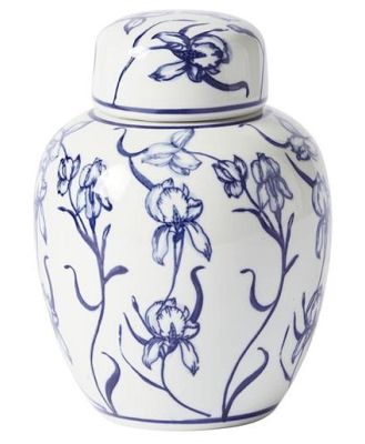 Claymont Linear Flowers Bubble Jar Blue And White 14X14X19.5cm