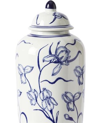 Claymont Linear Flowers Ginger Jar Blue And White 16X16X44cm