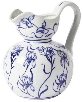 Claymont Linear Flowers Jug Blue And White 18.5X15.5X21cm