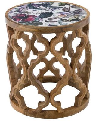 Eco Sole Tropical Carved Round Side Table Medium 38x44.4cm