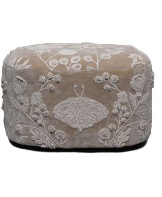 Freya Embroidered Ottoman Light Taupe Velvet