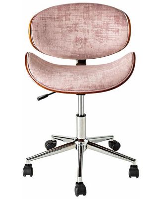 Jetson Desk Chair Timber Veneer Back Brushed Vintage Rose Velvet