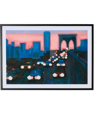 New York At Dusk Framed Glass Print 102.8x72.8cm