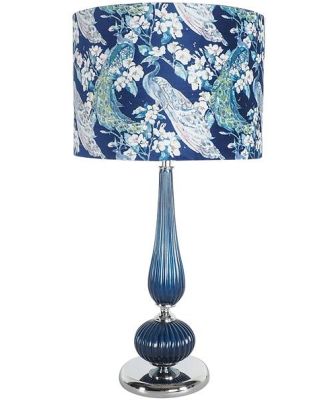 Peacock Blossom Velvet Table Lamp Navy Blue 70cm