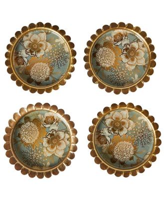 Scalloped Iron Gold Floral Print 11cm Coasters (Set of 4)