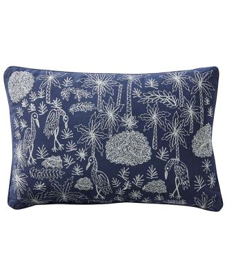 Stitch Indigo Embroidered Crane Cushion 40x60cm