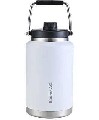 BAUMR-AG 3.8L Double Wall Insulated Stainless Steel Water Bottle, Drink Jug with Handle, White