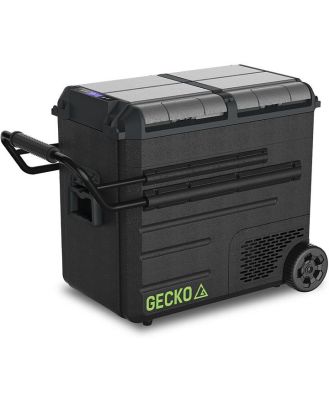 GECKO 65L Dual Zone Portable Fridge Freezer with onboard Lithium Battery, 12V/24V/240V, with 2 Doors, Wheels, for Camping, Car, Outings