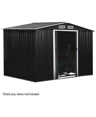 PLANTCRAFT Galvanised Steel Garden Shed 2.58 x 3.13 x 2.02m, with 2 Sliding Doors, 4 Air Vents, Gable Roof, Floor Frame