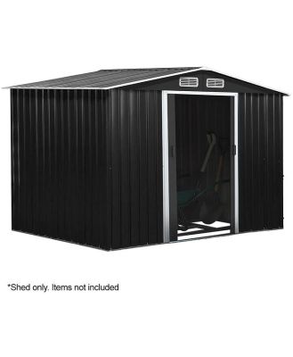 PRE-ORDER PLANTCRAFT Galvanised Steel Garden Shed 2.58 x 3.13 x 2.02m, with 2 Sliding Doors, 4 Air Vents, Gable Roof, Floor Frame
