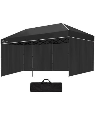 RED TRACK 6x3m Folding Gazebo, Most Compact Foldable Design, Walls, Wheeled Carry Bag, USB Lamp, Portable Outdoor Popup Marquee for Camping Beach Market, Black