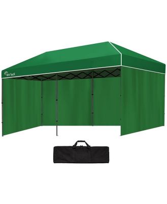 RED TRACK 6x3m Folding Gazebo, Most Compact Foldable Design, Walls, Wheeled Carry Bag, USB Lamp, Portable Outdoor Popup Marquee for Camping Beach Market, Green