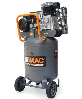 UNIMAC 3.5HP Industrial Air Compressor, Long Service Life, Low Maintenance, Vertical 100L Tank, 2 Nitto Outlets, Quiet, 15A Plug