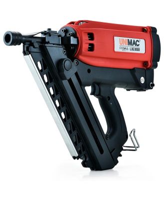 UNIMAC LXG3000 MkII 50-90mm 34-Deg Gas Framing Nail Gun, Commercial Brushless Gas Nailer, with 2 Li-Ion Batteries