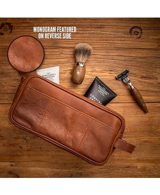 Mens Personalised Oxford Leather Wash Bag