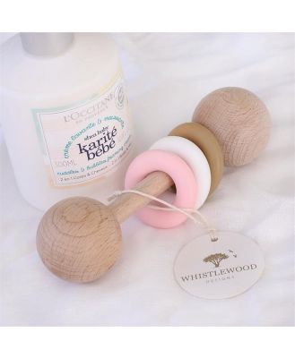 Natural Beechwood & Pink Silicone Baby Rattle