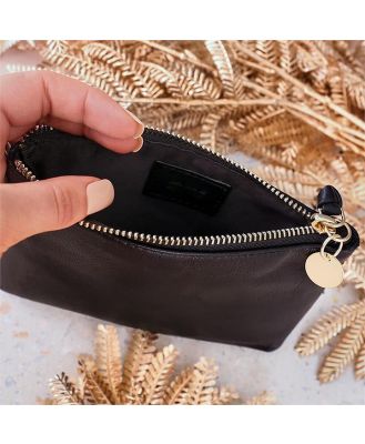 Personalised Black Leather Cosmetic Pouch