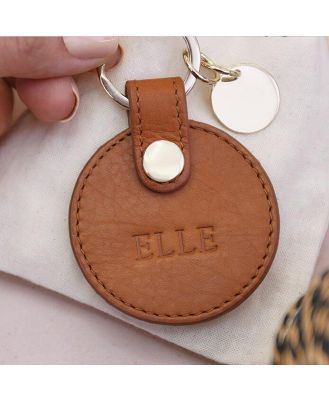 Personalised Tan Leather Circle Keyring