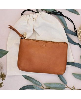 Personalised Tan Leather Cosmetic Pouch