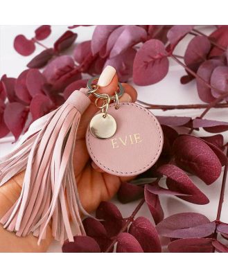 Personalised Women's Blush Leather Tassel Keyring