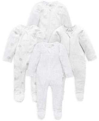 Purebaby Essential Zip Growsuit 4 Pack