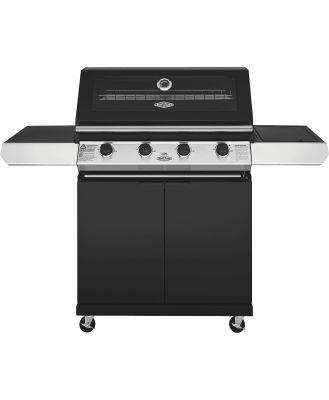 BeefEater BMG1241BB BeefEater 1200 Series Black Enamel 4 Burner BBQ & Trolley w/ Side Burner, Cast Iron Burners & Grills