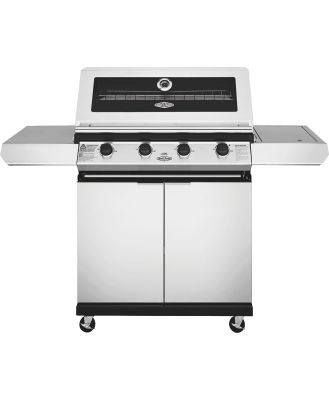 BeefEater BMG1241SB BeefEater 1200 Series Stainless Steel 4 Burner BBQ & Trolley w/ Side Burner, Cast Iron Burners & Grills