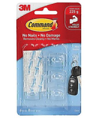 Command 17006CLR Mini Clear Hooks 6-Pack - Box of 6