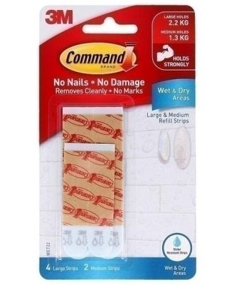 Command WET-22ES Medium & Large Wet Area Refill Strips 6-Pack - Box of 6