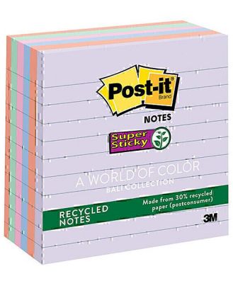 Post-It Lined Super Sticky Notes Bali Recycled 101 x 101mm 6-Pack