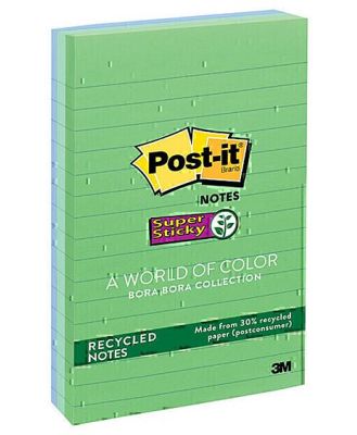 Post-It Lined Super Sticky Notes Bora Bora 101 x 152mm 3-Pack