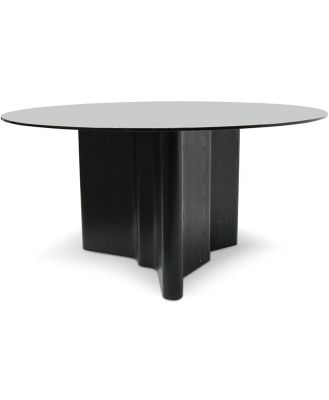 Benton 1.5m Round Glass Dining Table - Black - Last One by Interior Secrets - AfterPay Available