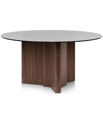 Benton 1.5m Round Grey Glass Dining Table - Walnut by Interior Secrets - AfterPay Available