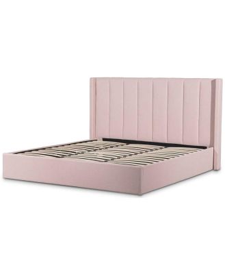 Ex Display - Betsy Fabric King Bed Frame - Blush Pink with Storage by Interior Secrets - AfterPay Available