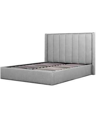 Ex Display - Betsy Fabric King Bed Frame - Pearl Grey with Storage by Interior Secrets - AfterPay Available