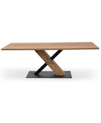 Ex Display - Elma 2.2m Dining Table - Rustic Oak - Wooden Metal base by Interior Secrets - AfterPay Available