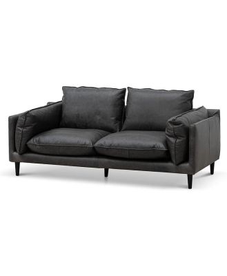 Ex Display - Lucio 2 Seater Sofa - Charcoal Leather by Interior Secrets - AfterPay Available