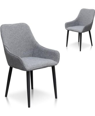 Ex Display - Set of 2 - Acosta Fabric Dining Chair - Pebble Grey in Black Legs by Interior Secrets - AfterPay Available