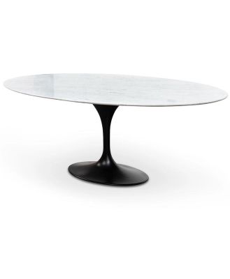 Ex Display - Tulip 2m White Marble Oval Dining Table - Black Base by Interior Secrets - AfterPay Available