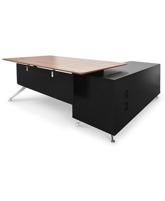Excel 1.95m Executive Office Desk Left Return - Walnut - Black by Interior Secrets - AfterPay Available
