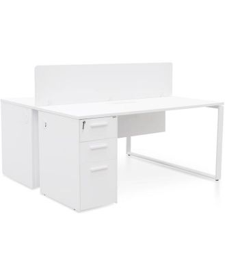 Halo 2 Seater 160cm Office Desk With Privacy Screen - White - Upgraded Legs by Interior Secrets - AfterPay Available