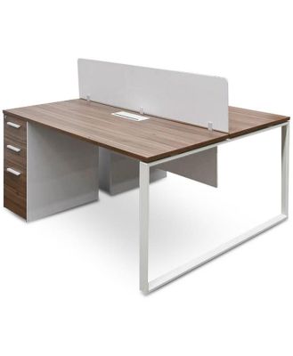 Halo 2 Seater 160cm Walnut Office Desk With Privacy Screen - Last One by Interior Secrets - AfterPay Available